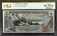 Fr. 224. 1896 $1 Silver Certificate. PCGS Banknote Gem Uncirculated 66 PPQ.

An exceptionally bright example of this History Instructing Youth Ace. ...
