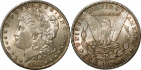 1894-S Morgan Silver Dollar. MS-63 (PCGS).

A generally silver-gray example with enhancing blushes of reddish-rose iridescence in the more protected...