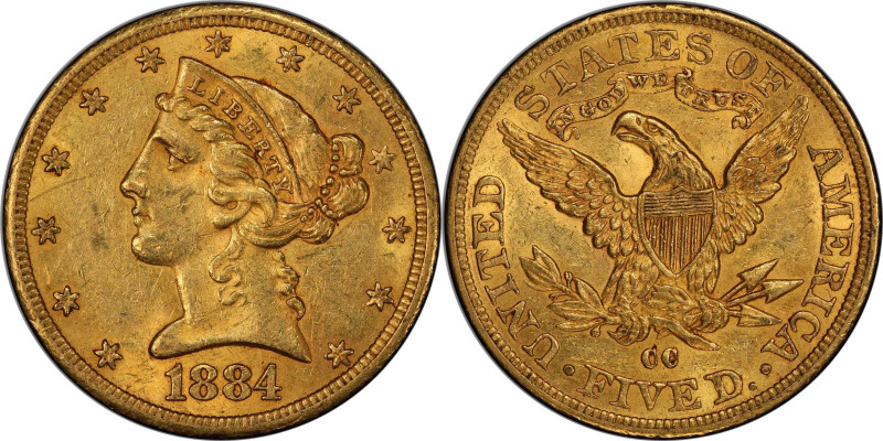 1884-CC Liberty Head Half Eagle. Winter 1-A, the only known dies. AU-58 (PCGS). ...