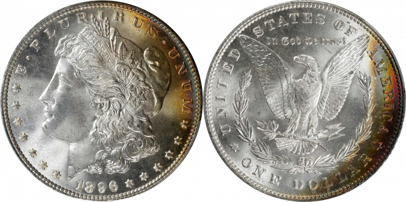 1896 Morgan Silver Dollar. MS-67 (PCGS).

Crescents of multicolored, iridescen...