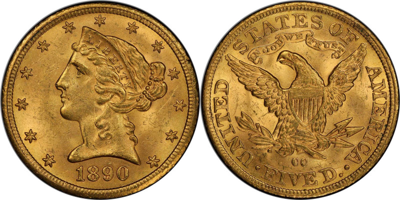 1890-CC Liberty Head Half Eagle. Winter 1-A, the only known dies. MS-64 (PCGS). ...