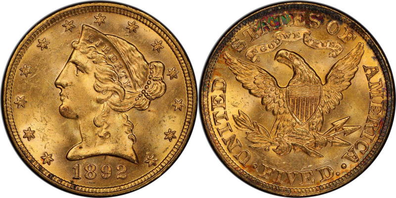 1892 Liberty Head Half Eagle. MS-64+ (PCGS). CAC.

Stunning reddish-rose surfa...