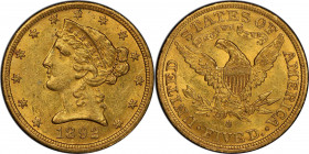 1892-O Liberty Head Half Eagle. Winter-1, the only known dies. MS-60 (PCGS). CAC.

Frosty olive-gold surfaces are originally preserved and aesthetic...