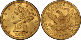 1893-CC Liberty Head Half Eagle. Winter 1-A. MS-63+ (PCGS). CAC.

The final Carson City Mint half eagle mintage is represented here by a noteworthy ...