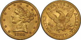 1893-O Liberty Head Half Eagle. Winter-1. MS-63 (PCGS). CAC.

A delightful half eagle with frosty honey-orange surfaces on both sides. Well struck a...