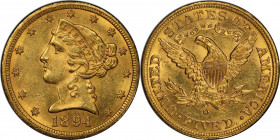 1894-O Liberty Head Half Eagle. Winter-1. MS-62 (PCGS). CAC.

Otherwise satiny surfaces reveal delightful semi-reflective qualities in the fields wh...