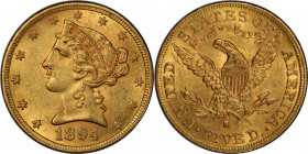 1894-S Liberty Head Half Eagle. MS-61 (PCGS).

Lovely rose-orange surfaces are sharply struck, lustrous, and exceptionally smooth overall for the as...