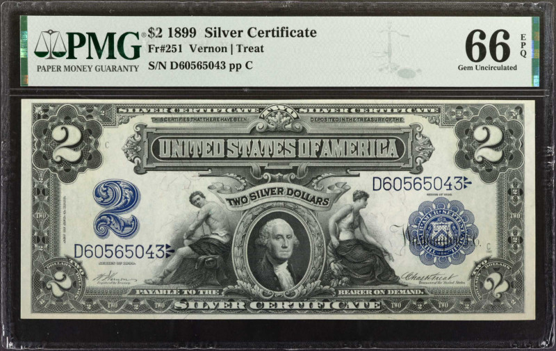 Fr. 251. 1899 $2 Silver Certificate. PMG Gem Uncirculated 66 EPQ.

Vernon Trea...