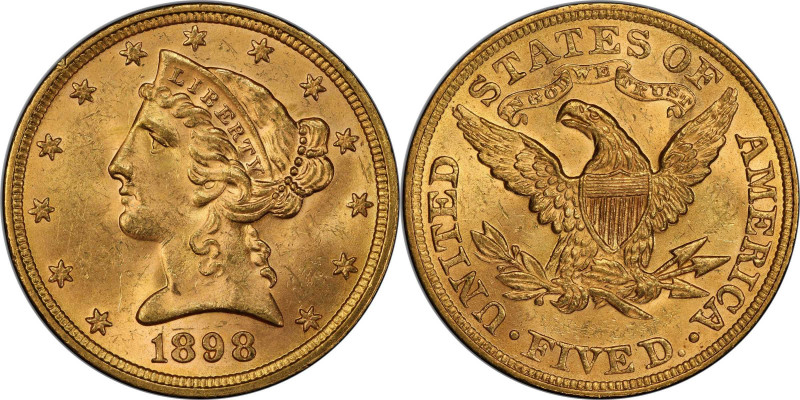 1898 Liberty Head Half Eagle. MS-63+ (PCGS). CAC.

Sharply struck with frosty,...