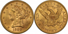 1898 Liberty Head Half Eagle. MS-63+ (PCGS). CAC.

Sharply struck with frosty, attractively original surfaces in light rose-gold. The 1898 tells a f...