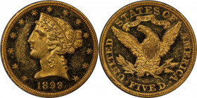 1899 Liberty Head Half Eagle. JD-1, the only known dies. Rarity-5-. Proof-61 Deep Cameo (PCGS).

This beautiful specimen displays the boldly contras...