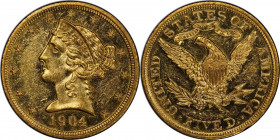 1904 Liberty Head Half Eagle. JD-1, the only known dies. Rarity-4. Proof-58 (PCGS). CAC.

Brightly mirrored fields and razor sharp design elements a...