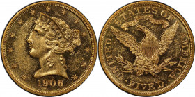 1906 Liberty Head Half Eagle. JD-1, the only known dies. Rarity-5. Proof-60 (PCGS).

A universally reflective specimen with full striking detail and...