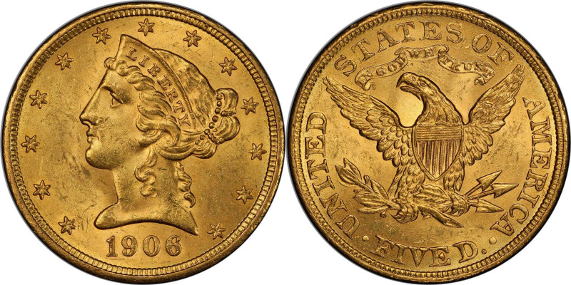 1906 Liberty Head Half Eagle. MS-64 (PCGS). CAC.

Sharply struck with frosty r...