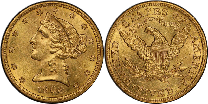 1908 Liberty Head Half Eagle. MS-62 (PCGS). CAC.

This lovely golden-rose exam...