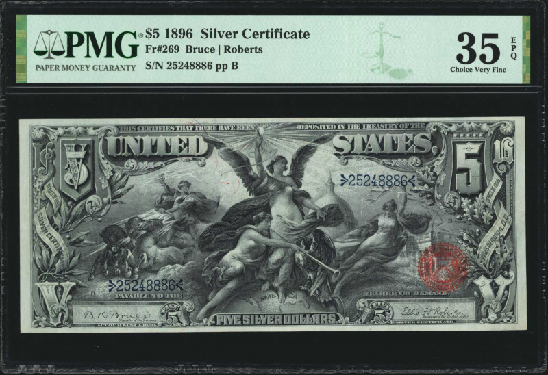 Fr. 269. 1896 $5 Silver Certificate. PMG Choice Very Fine 35 EPQ.

A beautiful...