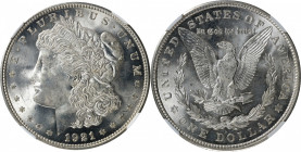 1921-D Morgan Silver Dollar. MS-66+ (NGC). CAC.

The fully brilliant surfaces of this lovely Gem exhibit a remarkable snow-white finish overall. The...