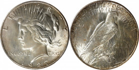 1927-S Peace Silver Dollar. MS-65 (PCGS).

Subtle sandy-silver overtones give way to full brilliance as this frosty Gem dips into a light. With a pr...