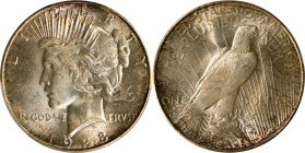 1928-S Peace Silver Dollar. MS-64 (PCGS).

A boldly lustrous specimen with full mint brilliance tempered by splashes of gold, violet, and blue in a ...
