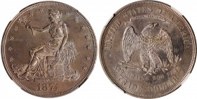 1874-CC Trade Dollar. Unc Details--Obverse Cleaned (NGC).

A well struck and modestly toned Trade dollar with hairlined fields and a couple of small...