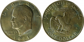 1971 Eisenhower Dollar. MS-67 (PCGS).

A rather even coating of olive-gray iridescence enhances both sides of this exquisite Eisenhower dollar. This...