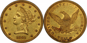 1841 Liberty Head Eagle. AU-55 (PCGS). CAC.

A lovely example with richly original surfaces dressed in deep olive and honey-orange. Smooth and excep...