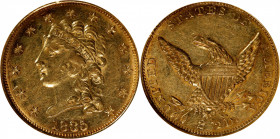 1835 Classic Head Quarter Eagle. HM-2. Rarity-3. AU-58 (NGC).

Satiny in the fields and well preserved with an overall antique-golden appearance. Th...