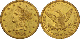 1844-O Liberty Head Eagle. Winter-5. Repunched Mintmark. MS-61 (PCGS).

Richly original color in deep olive-gold is seen on from both sides of this ...