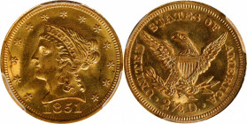 1851 Liberty Head Quarter Eagle. MS-64 (PCGS). CAC.

This bright and frosty near-Gem is dressed in vivid golden-yellow patina. Sharply struck and ca...