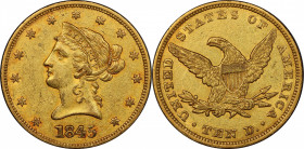 1845 Liberty Head Eagle. AU-53+ (PCGS). CAC.

Deep olive undertones backlight warm honey-orange color on both sides of this wonderfully original exa...