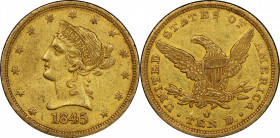 1845-O Liberty Head Eagle. Winter-2. AU Details--Cleaned (PCGS).

Struck from the same obverse die as the Winter-1 Repunched Date example offered ab...