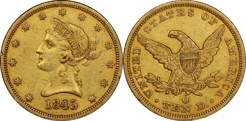 1845-O Liberty Head Eagle. Winter-4. Repunched Date. EF-45 (PCGS). CAC.

Appea...