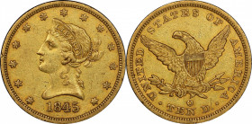 1845-O Liberty Head Eagle. Winter-4. Repunched Date. EF-45 (PCGS). CAC.

Appealing original surfaces exhibit rich honey-gold color with faint traces...