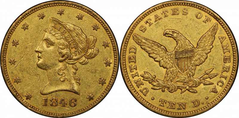 1846 Liberty Head Eagle. AU-55 (PCGS).

A lovely olive-orange piece with plent...