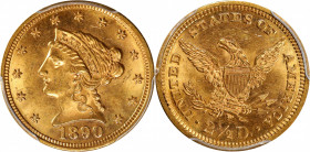 1890 Liberty Head Quarter Eagle. MS-63 (PCGS).

Bright yellow-gold color overall with just a few small scattered abrasions from coin to coin contact...