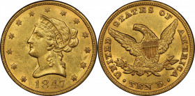 1847 Liberty Head Eagle. MS-61 (PCGS).

A truly exceptional example from the early No Motto Liberty Head eagle series, this attractive coin displays...