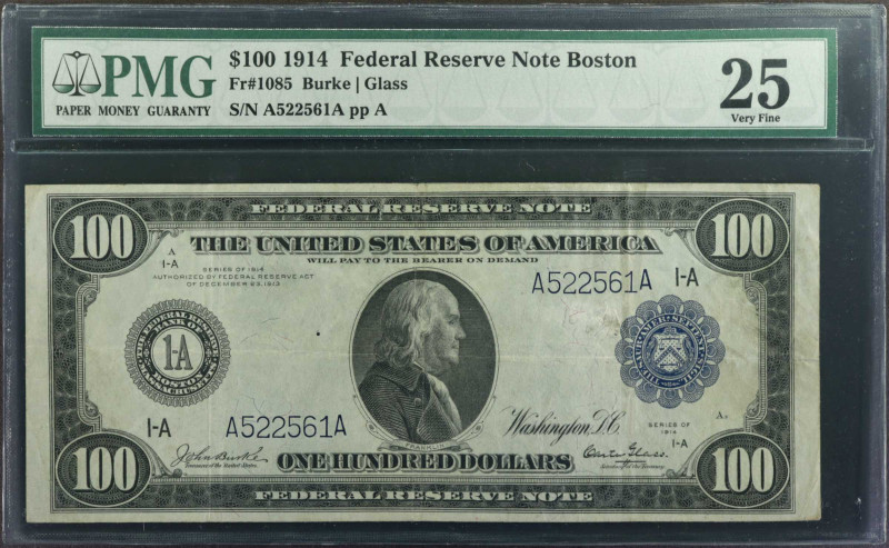 Fr. 1085. 1914 $100 Federal Reserve Note. Boston. PMG Very Fine 25.

An attrac...