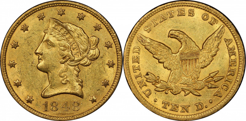 1848 Liberty Head Eagle. MS-62 (PCGS). CAC.

Delightful golden-olive surfaces ...