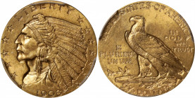 1908 Indian Quarter Eagle. MS-64 (PCGS). CAC.

A sharply struck, satiny and vivid example of this perennially popular type issue from the first year...