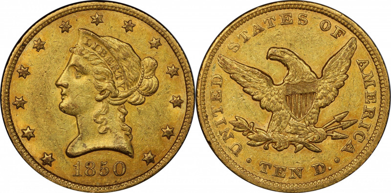 1850 Liberty Head Eagle. Small Date. AU-58 (PCGS). CAC.

This pretty example d...