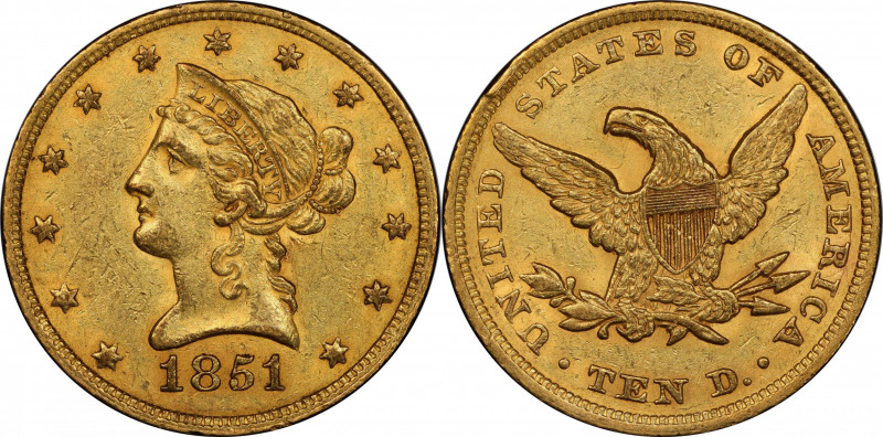 1851 Liberty Head Eagle. MS-60 (PCGS). CAC.

Beautiful honey-gold color with p...