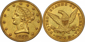 1852-O Liberty Head Eagle. Winter-2. AU-55 (PCGS).

This lovely example retains much frosty luster, and the fields are appreciably semi-reflective. ...