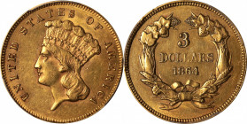 1864 Three-Dollar Gold Piece. AU Details--Cleaned (PCGS).

Warm honey-orange color with wisps of iridescent reddish-rose, appreciable luster and bol...
