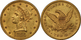 1854-S Liberty Head Eagle. MS-61 (PCGS).

An impressive Condition Census example with overall honey-gold color and a subtle pinkish toning on both s...