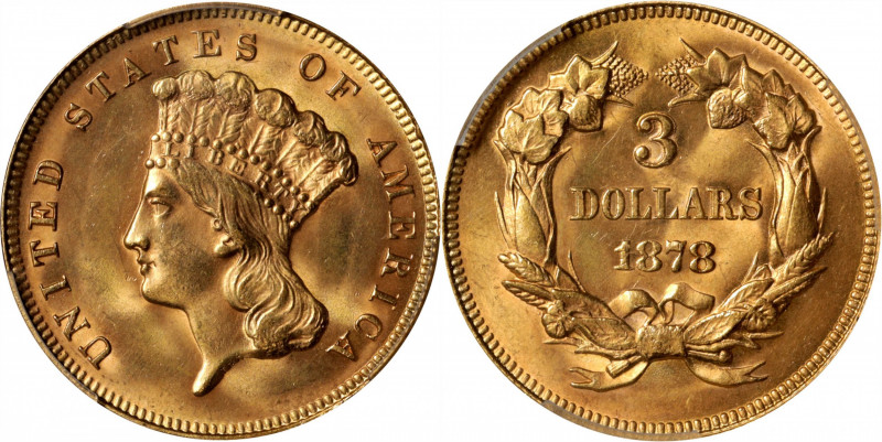 1878 Three-Dollar Gold Piece. MS-64 (PCGS). CAC.

Lovely satin to softly frost...