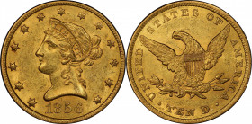 1856 Liberty Head Eagle. MS-61 (PCGS). CAC.

Handsome honey-apricot surfaces are softly frosted and exhibit sharp striking detail to the central des...