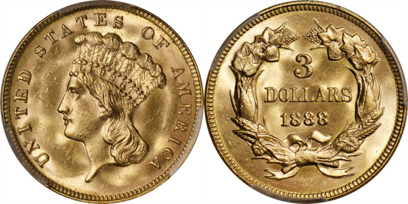 1888 Three-Dollar Gold Piece. MS-65+ (PCGS).

A breathtaking example displayin...