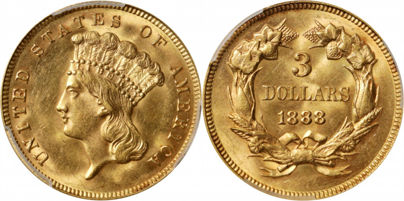 1888 Three-Dollar Gold Piece. MS-63 (PCGS). CAC.

Beautiful rose-tinged surfac...