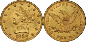 1858 Liberty Head Eagle. Unc Details--Harshly Cleaned (PCGS).

Here is a significant condition rarity for a key date 1850s ten-dollar gold issue tha...