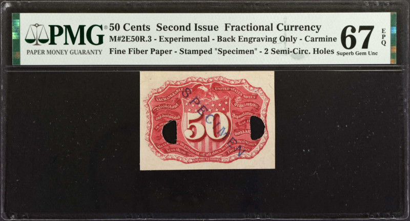 50 Cents. Second Issue. PMG Superb Gem Uncirculated 67 EPQ. Experimental-Back En...